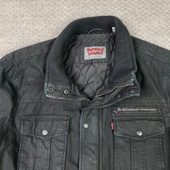 Levi's Jacket Mens Large Black Military Field Canvas Cotton 2 Pocket Quilt Lined - Picture 2 of 16